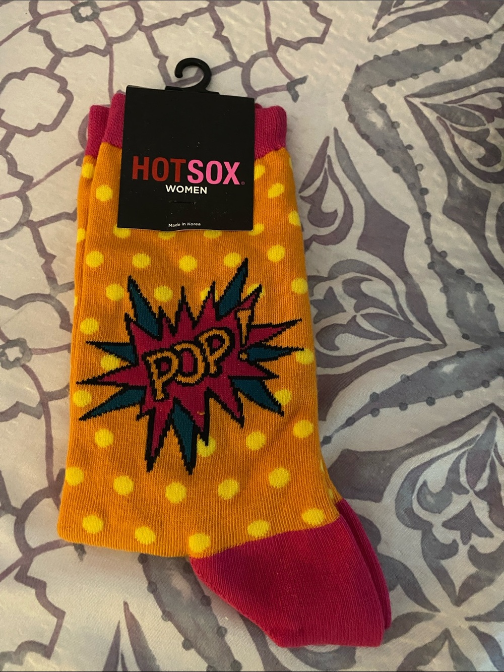 Hot Sox Women Yellow Polka Dot 'POP' Crew Socks with Pink Accents
